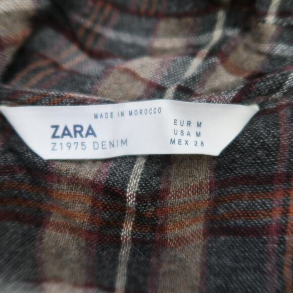 Zara Grey and Brown Plaid Wool Blend Wrap Style Midi Dress M - Picture 5 of 7